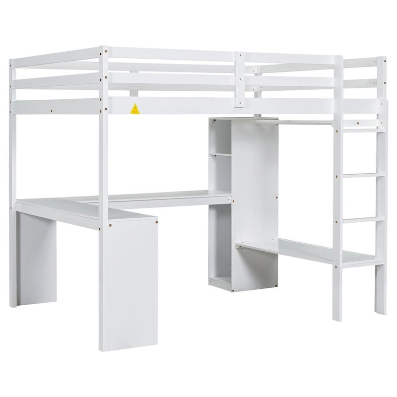 Loft Bed with L-Shaped Desk, Wardrobe & Storage Shelves