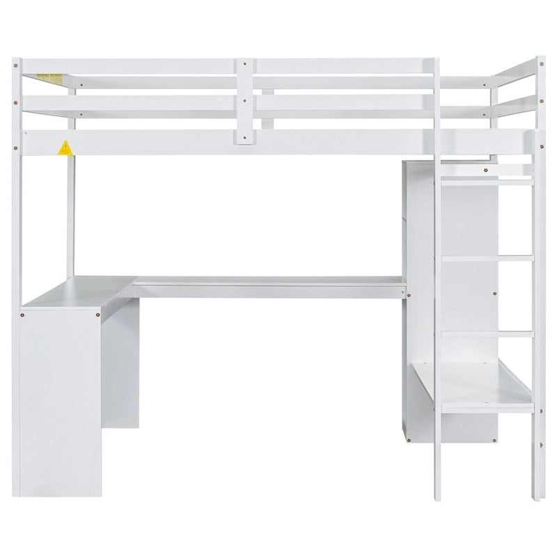 Loft Bed with L-Shaped Desk, Wardrobe & Storage Shelves