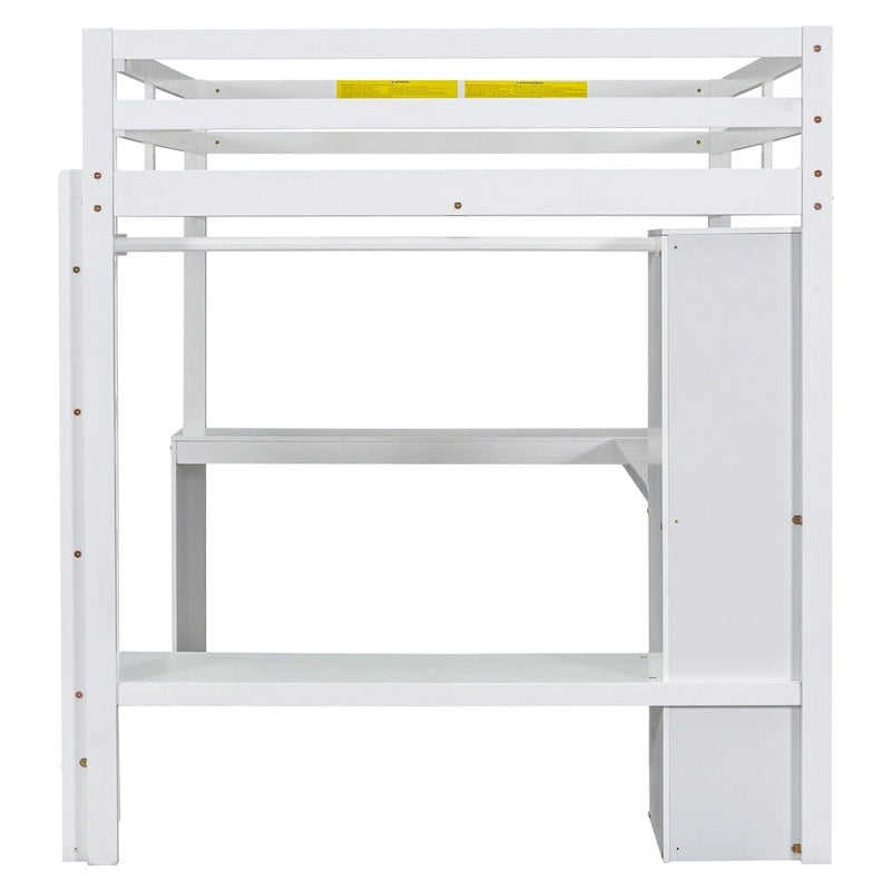 Loft Bed with L-Shaped Desk, Wardrobe & Storage Shelves