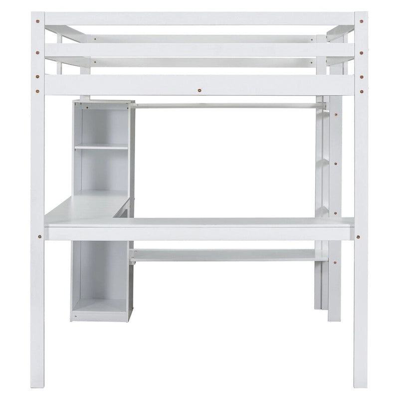 Loft Bed with L-Shaped Desk, Wardrobe & Storage Shelves