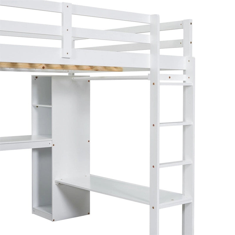 Loft Bed with L-Shaped Desk, Wardrobe & Storage Shelves