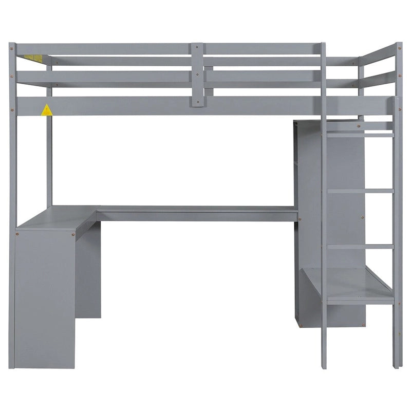 Loft Bed with L-Shaped Desk, Wardrobe & Storage Shelves
