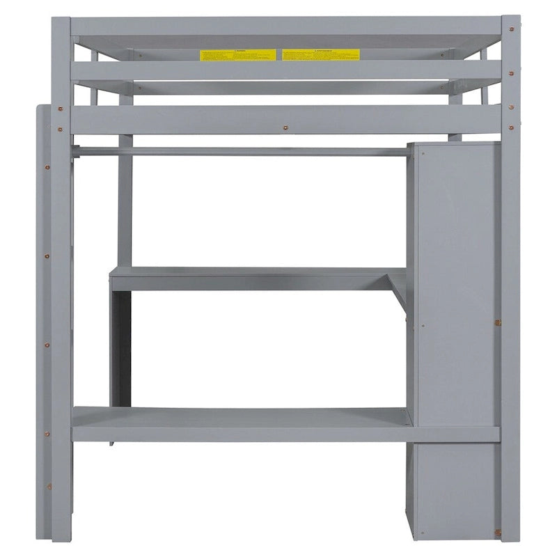 Loft Bed with L-Shaped Desk, Wardrobe & Storage Shelves