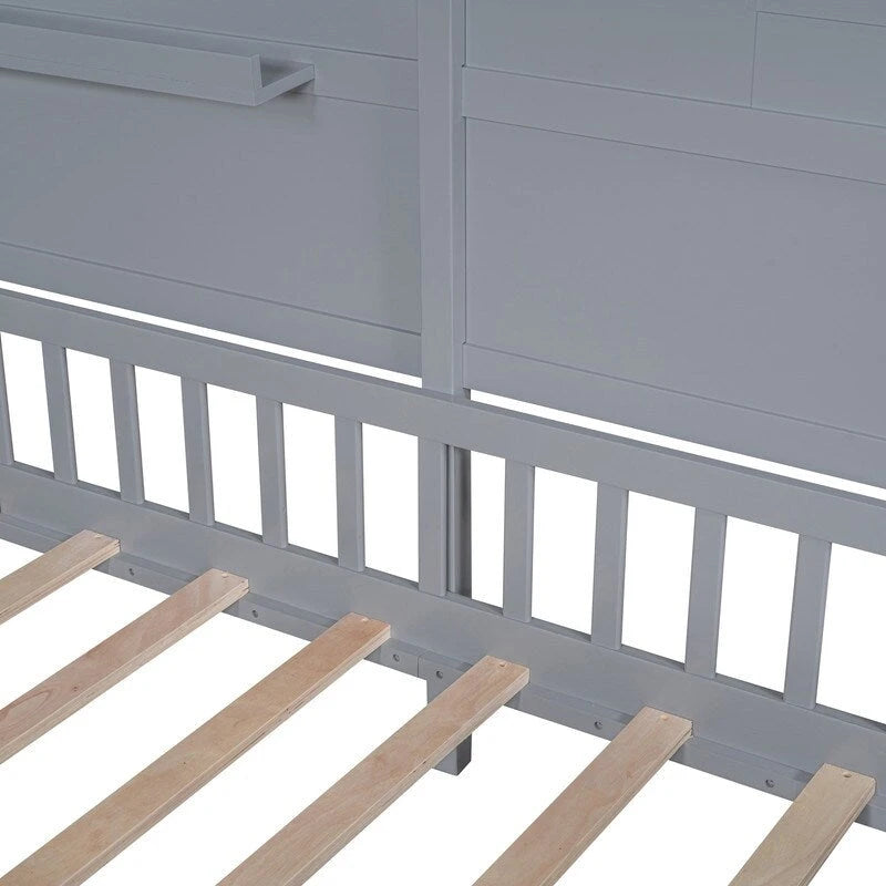 House Bed with Storage Shelves, Window and Roof Light Strip