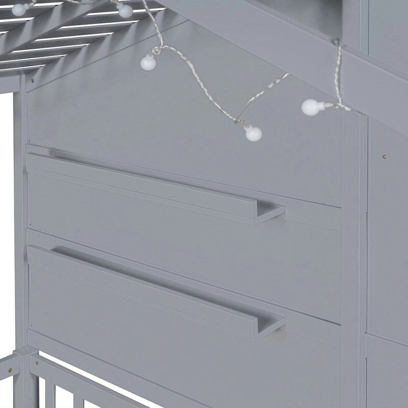House Bed with Storage Shelves, Window and Roof Light Strip