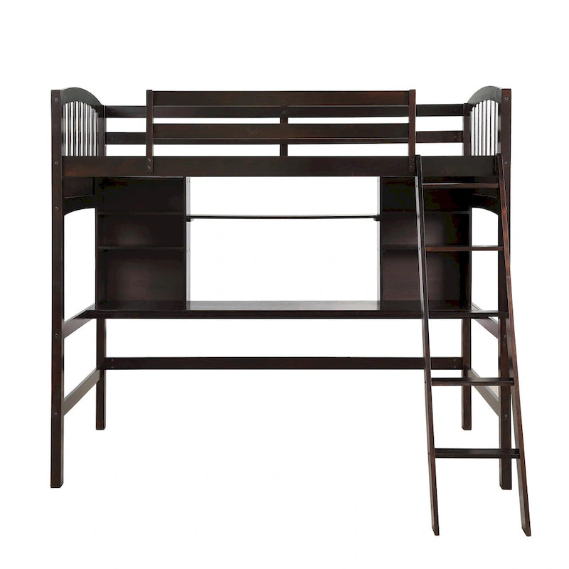 Hochbett mit Schreibtisch und Aufbewahrungsregalen