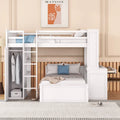 Cama alta con cama individual independiente, escritorio, armario y estantes