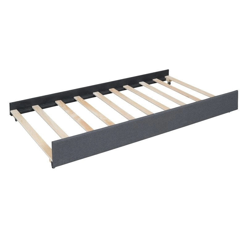 Letto a piattaforma imbottito con letto estraibile e cassetti contenitore