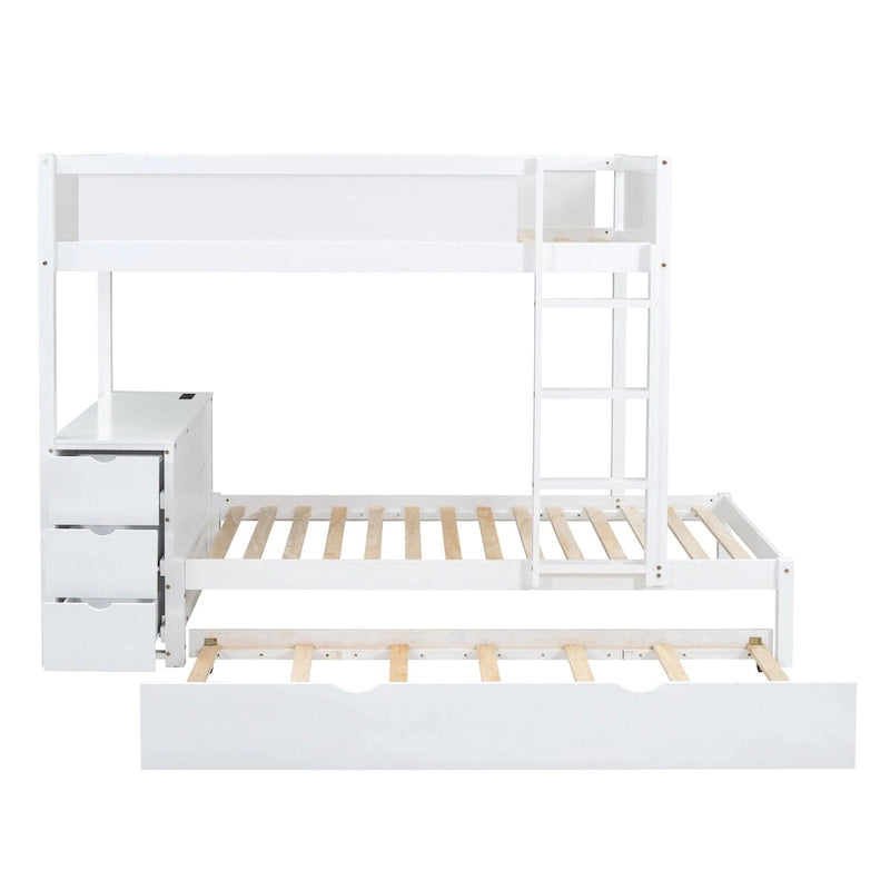 Etagenbett Twin über Twin mit Ausziehbett, Schreibtisch, Schubladen und USB-Anschlüssen