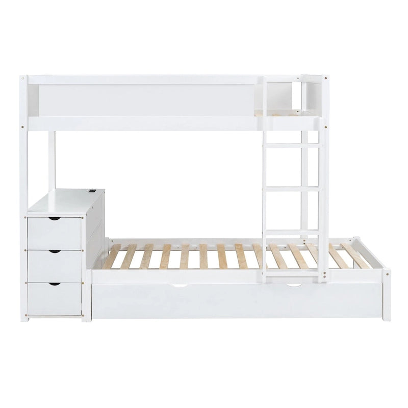 Letto a castello singolo sopra singolo con letto estraibile, scrivania, cassetti e prese USB