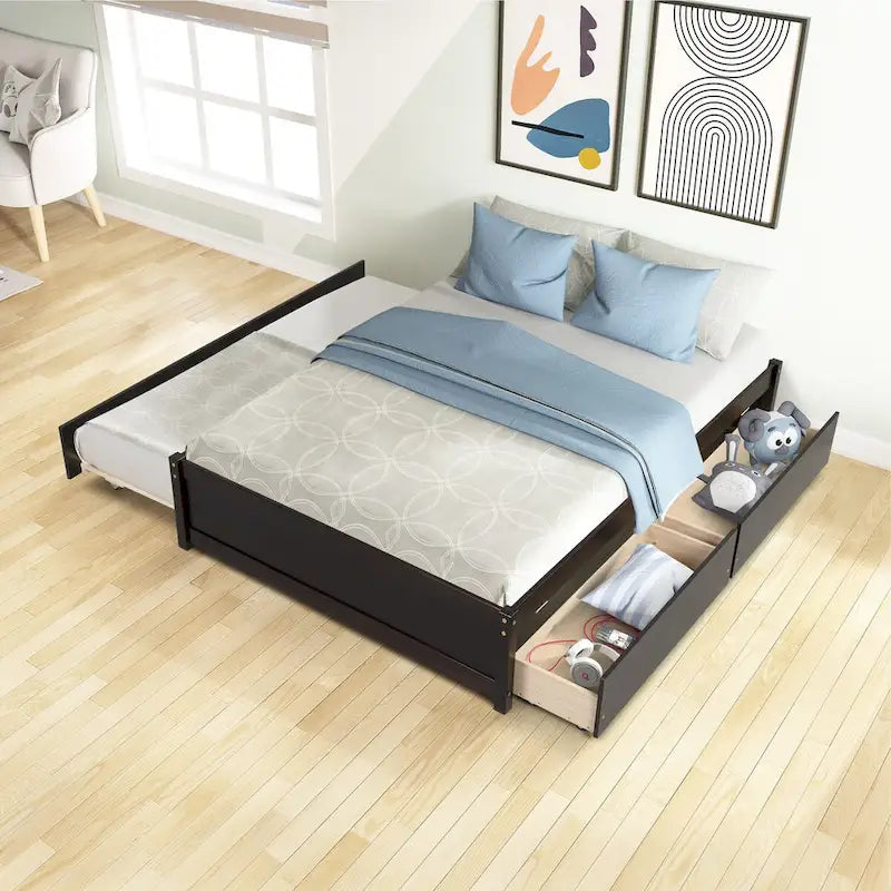 Bed Frame with Twin Trundle and Two Storage Drawers