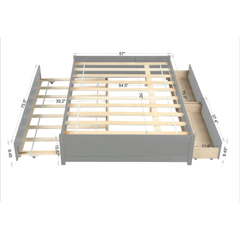 Struttura letto con letto estraibile Twin e due cassetti portaoggetti