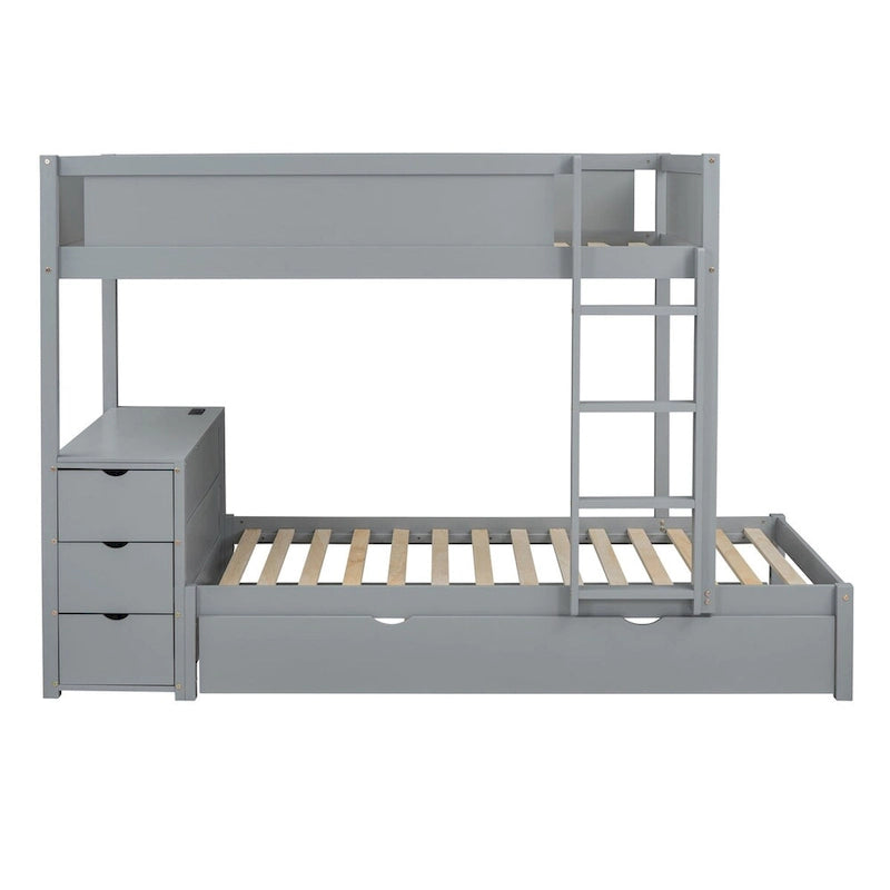 Litera individual sobre individual con cama nido, escritorio, cajones de almacenamiento y puertos USB