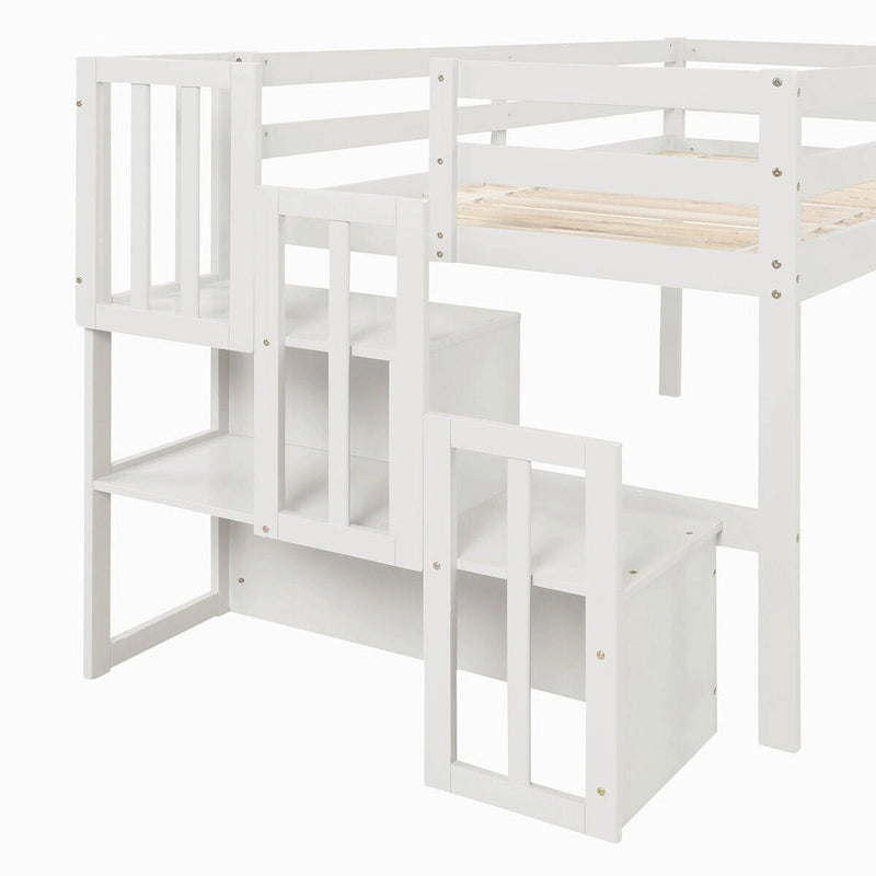Letto a soppalco con scala e gradini contenitore integrati