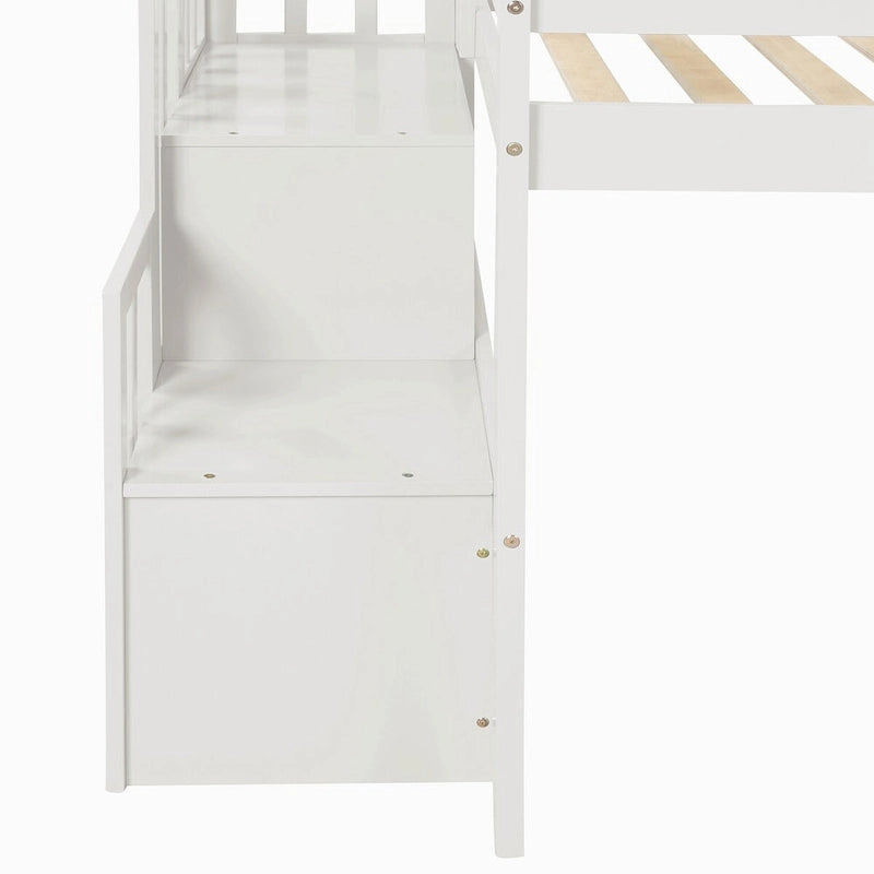Letto a soppalco con scala e gradini contenitore integrati