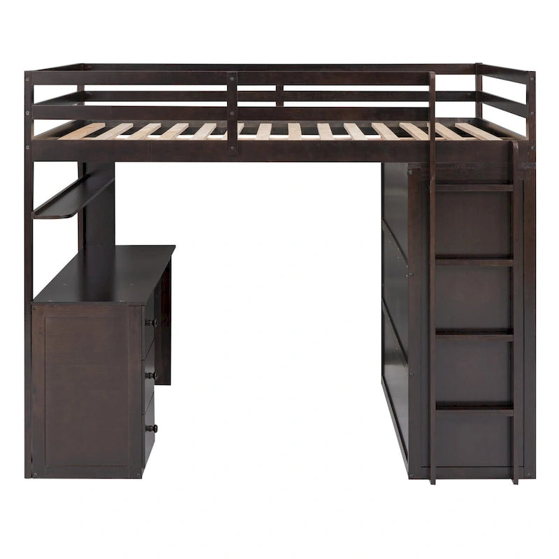 Full Loft Bed with Desk, Drawers, Wardrobe & Guardrails