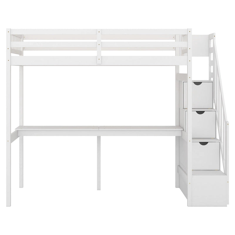 Twin Loft Bed with Storage Staircase & Built-In Desk