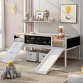 Solid Wood Loft Bed with Climbing Frame, Slide, Chalkboard Panels and Storage Boxes