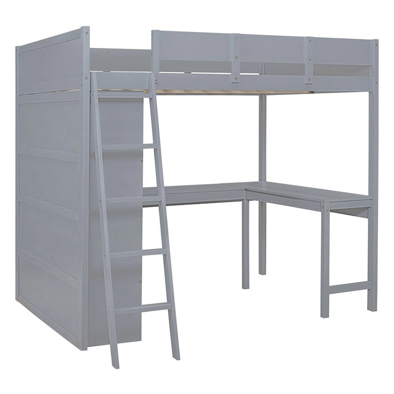 Hochbett aus Massivholz mit Schreibtisch, Regalen und umlaufendem Rausfallschutz