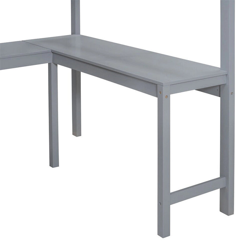 Hochbett aus Massivholz mit Schreibtisch, Regalen und umlaufendem Rausfallschutz