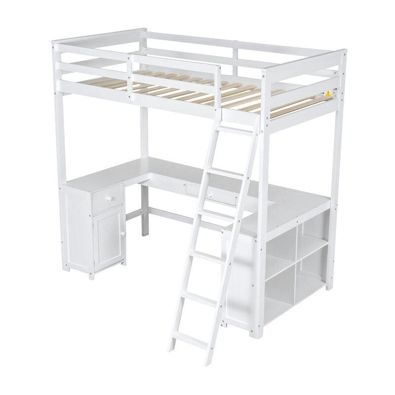 Letto a soppalco Twin con scrivania a U e spazio portaoggetti