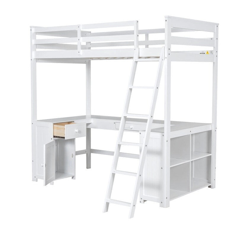 Hochbett in Twin-Größe mit U-förmigem Schreibtisch und Stauraum