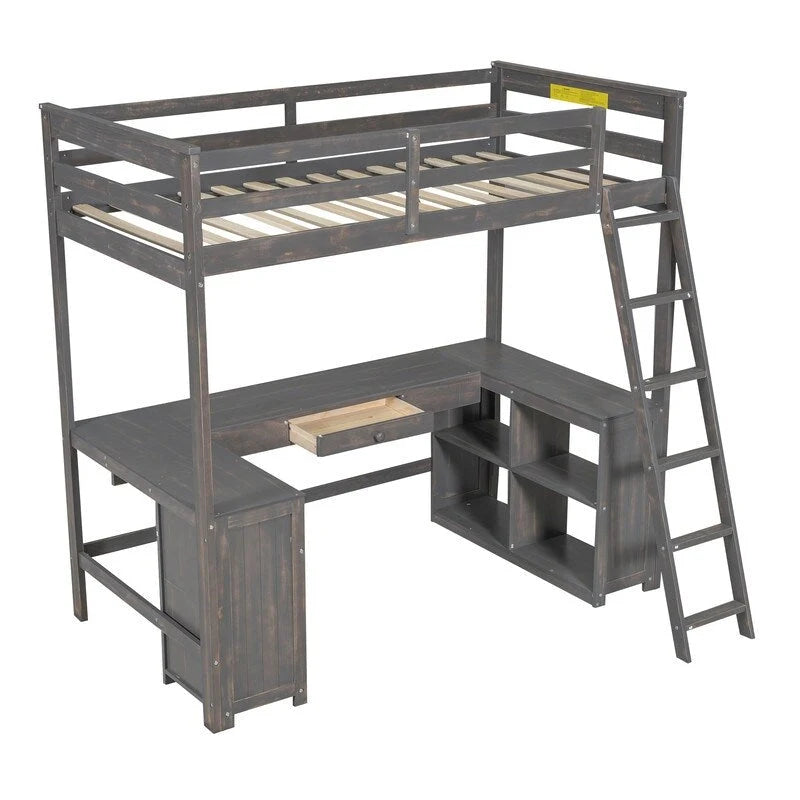 Hochbett in Twin-Größe mit U-förmigem Schreibtisch und Stauraum