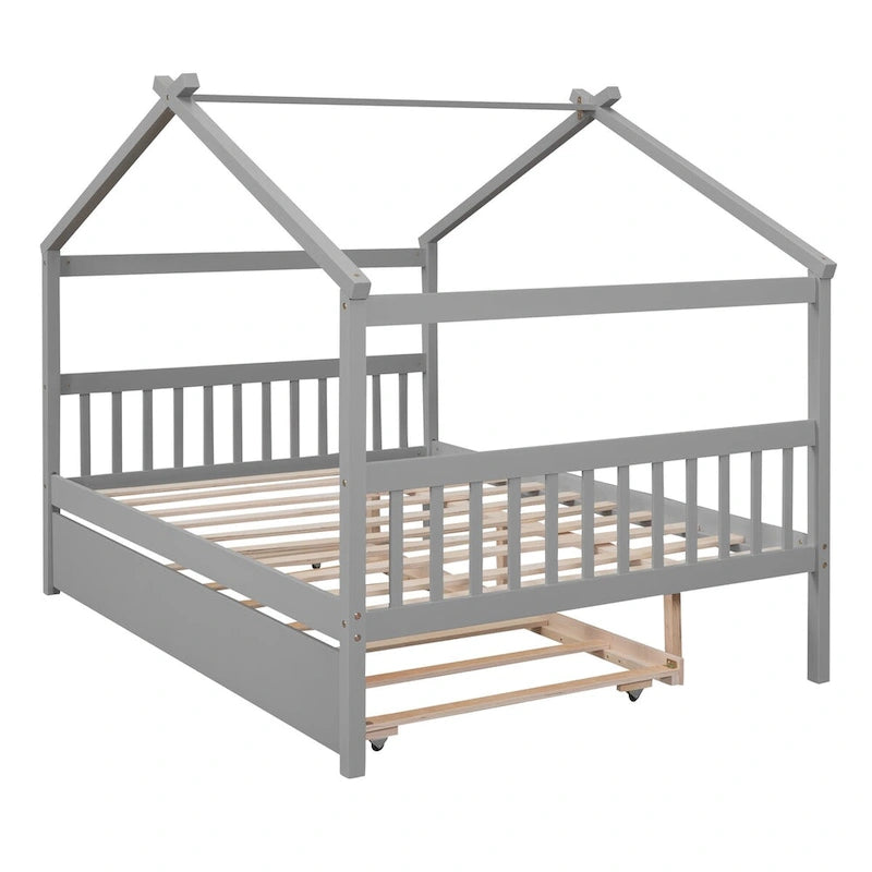Hausförmiges Tagesbett aus Holz mit Ausziehbett — Full + Twin