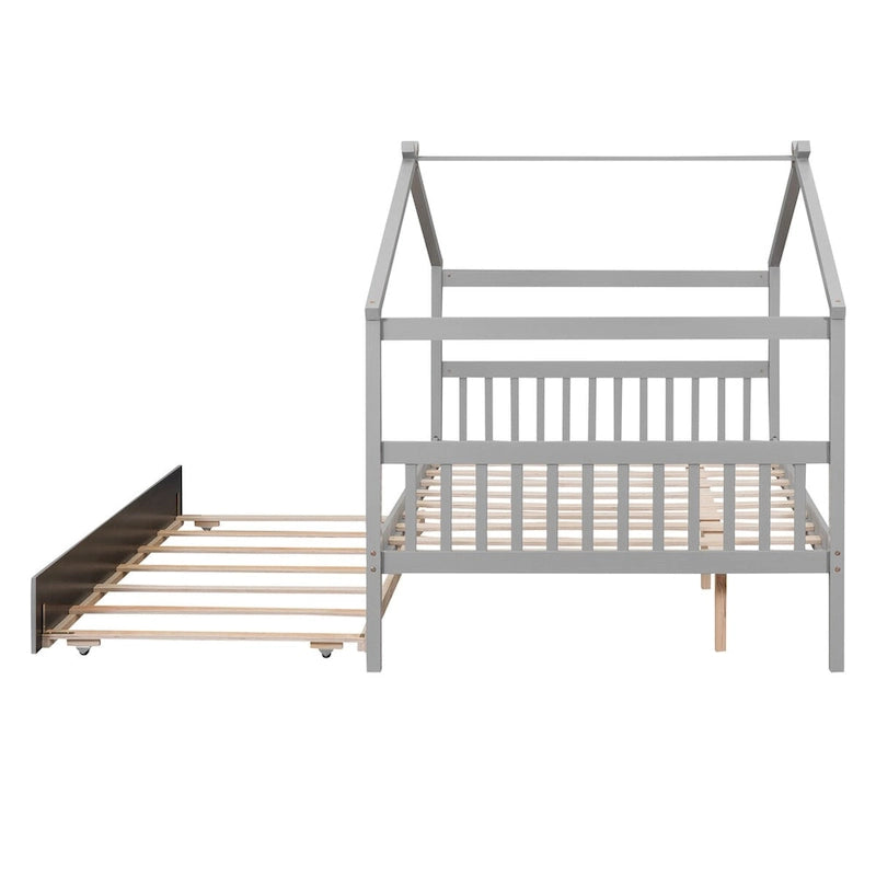 Hausförmiges Tagesbett aus Holz mit Ausziehbett — Full + Twin