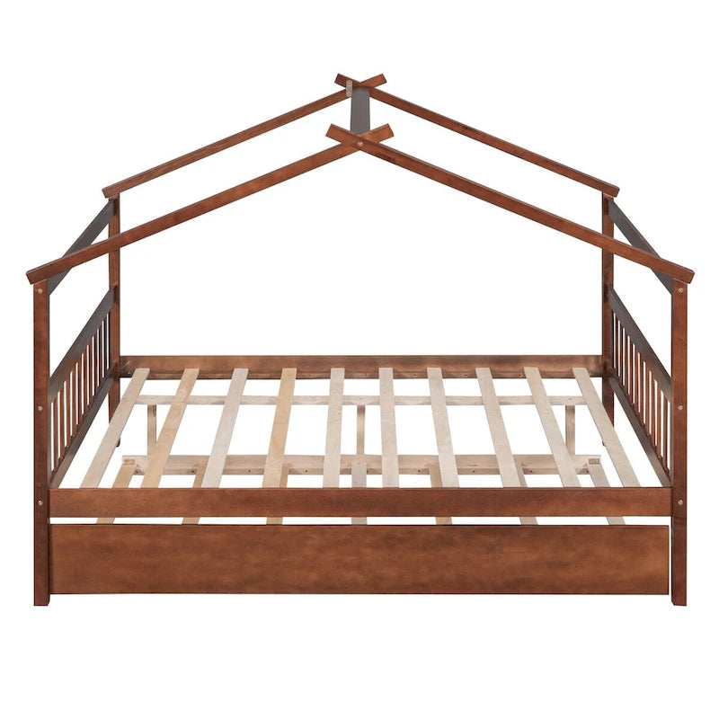 Hausförmiges Tagesbett aus Holz mit Ausziehbett — Full + Twin