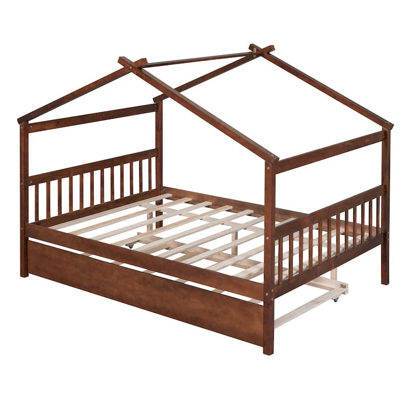 Hausförmiges Tagesbett aus Holz mit Ausziehbett — Full + Twin