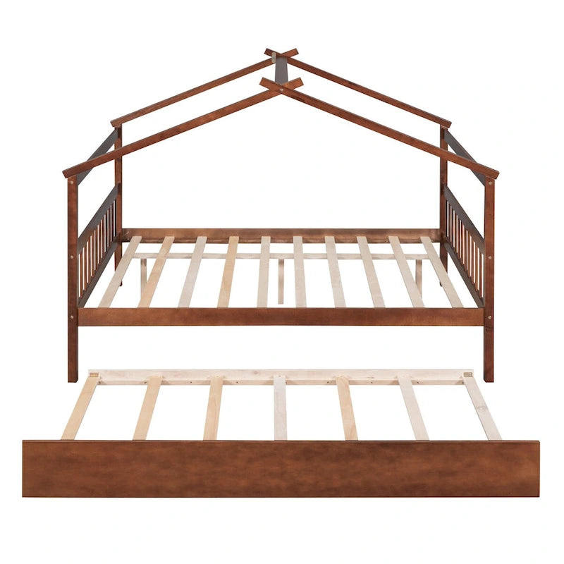 Hausförmiges Tagesbett aus Holz mit Ausziehbett — Full + Twin