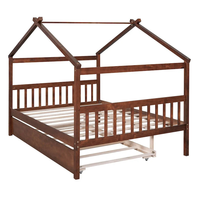 Hausförmiges Tagesbett aus Holz mit Ausziehbett — Full + Twin