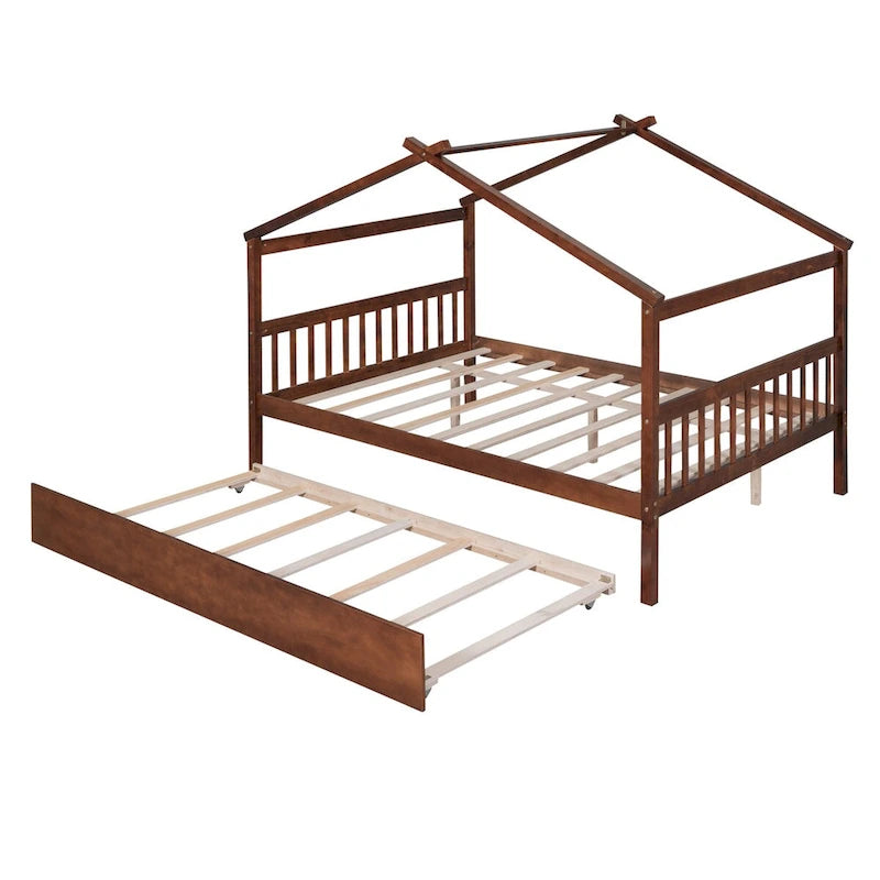 Hausförmiges Tagesbett aus Holz mit Ausziehbett — Full + Twin
