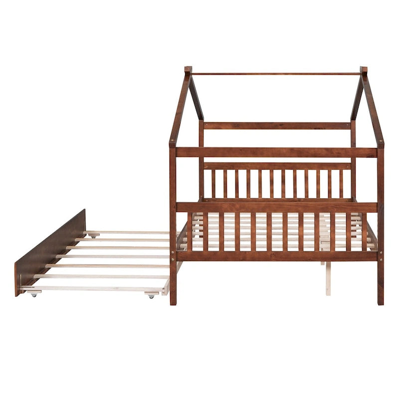 Hausförmiges Tagesbett aus Holz mit Ausziehbett — Full + Twin