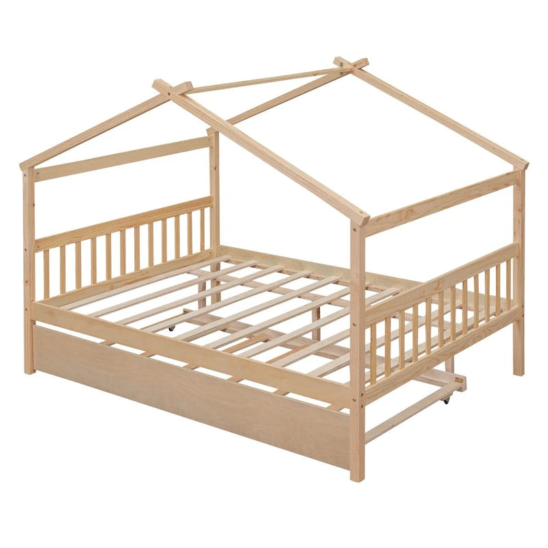 Hausförmiges Tagesbett aus Holz mit Ausziehbett — Full + Twin