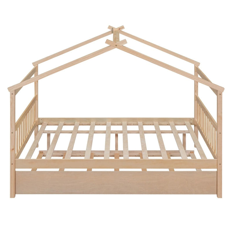 Hausförmiges Tagesbett aus Holz mit Ausziehbett — Full + Twin