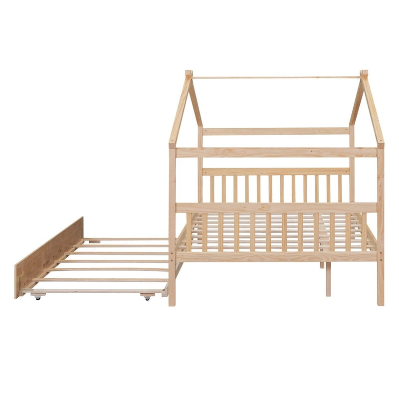 Hausförmiges Tagesbett aus Holz mit Ausziehbett — Full + Twin