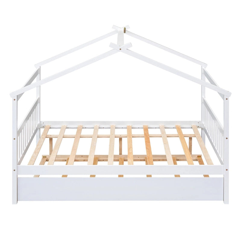 Hausförmiges Tagesbett aus Holz mit Ausziehbett — Full + Twin