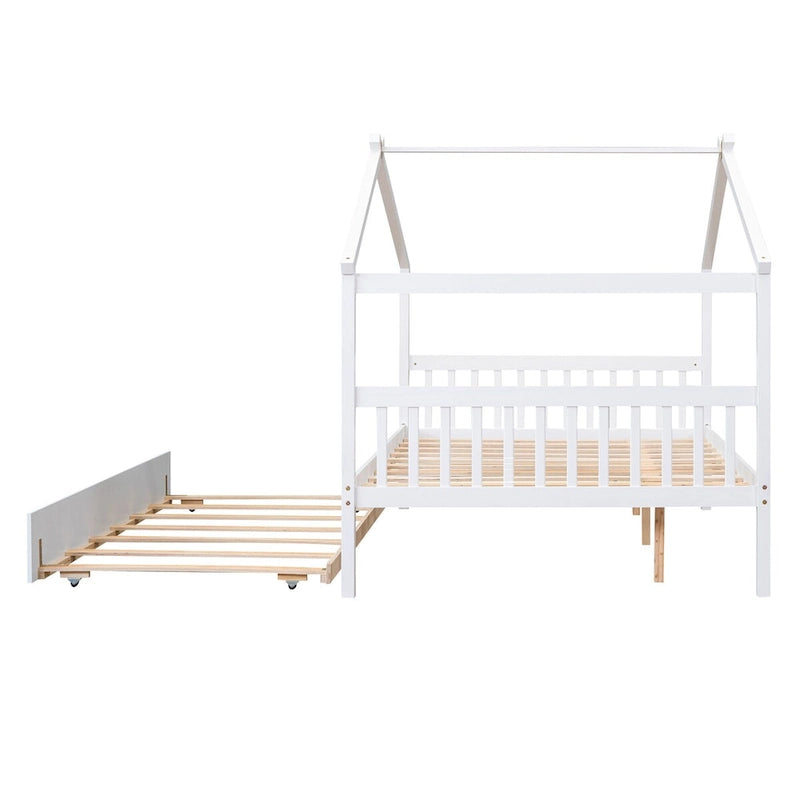 Hausförmiges Tagesbett aus Holz mit Ausziehbett — Full + Twin