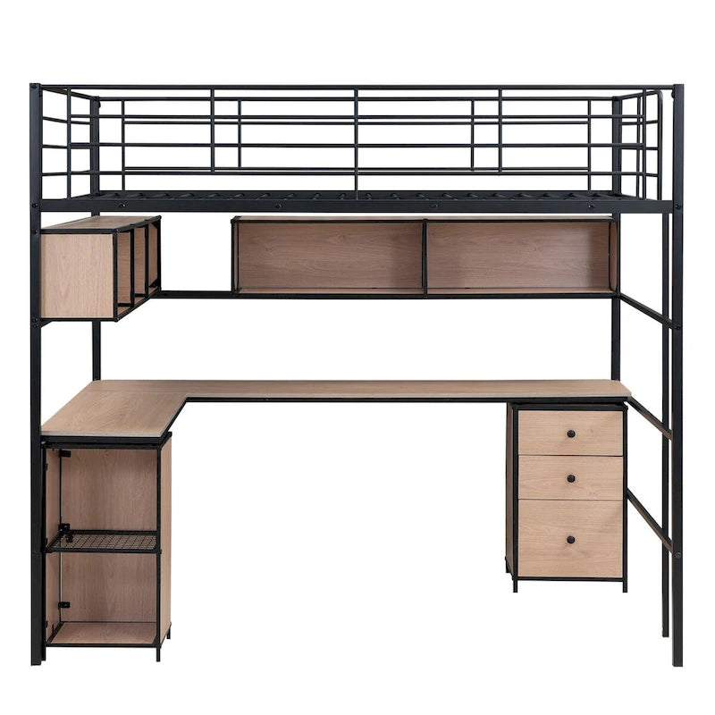 Metall-Hochbett mit Bücherregal, Schreibtisch und Schrank — für Kinder und Jugendliche