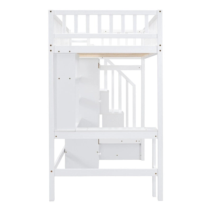 Hochbett aus Holz mit Schreibtisch, Kleiderschrank, Bücherregal und Schubladen