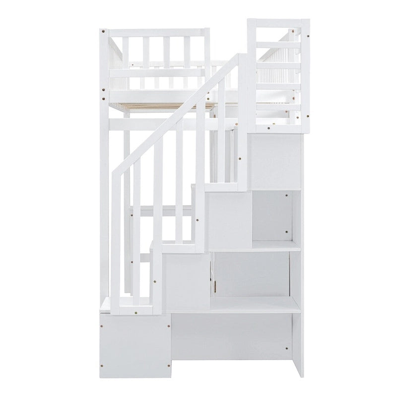 Hochbett aus Holz mit Schreibtisch, Kleiderschrank, Bücherregal und Schubladen