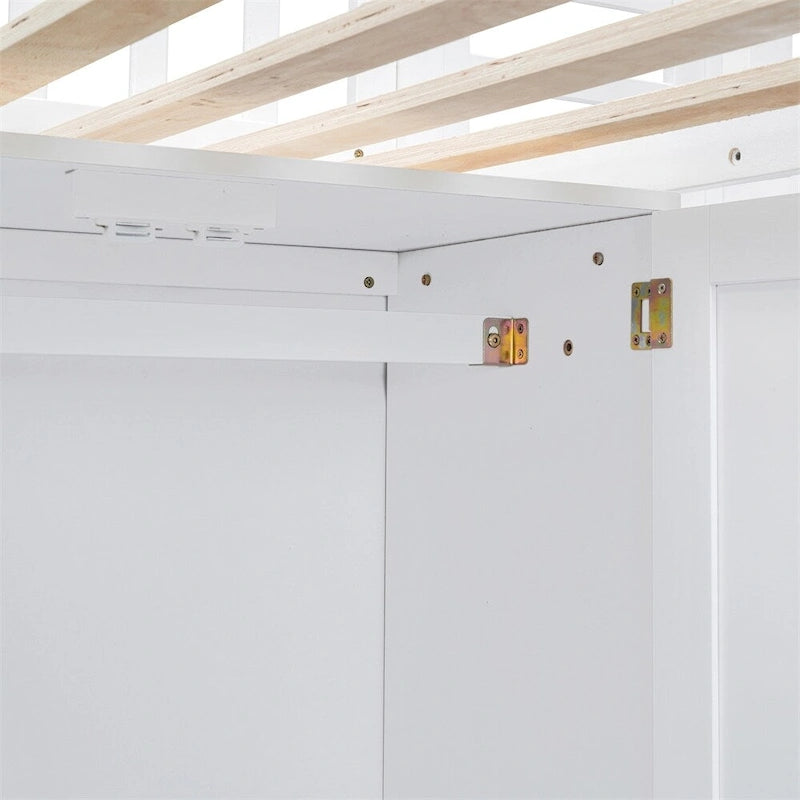 Hochbett aus Holz mit Schreibtisch, Kleiderschrank, Bücherregal und Schubladen