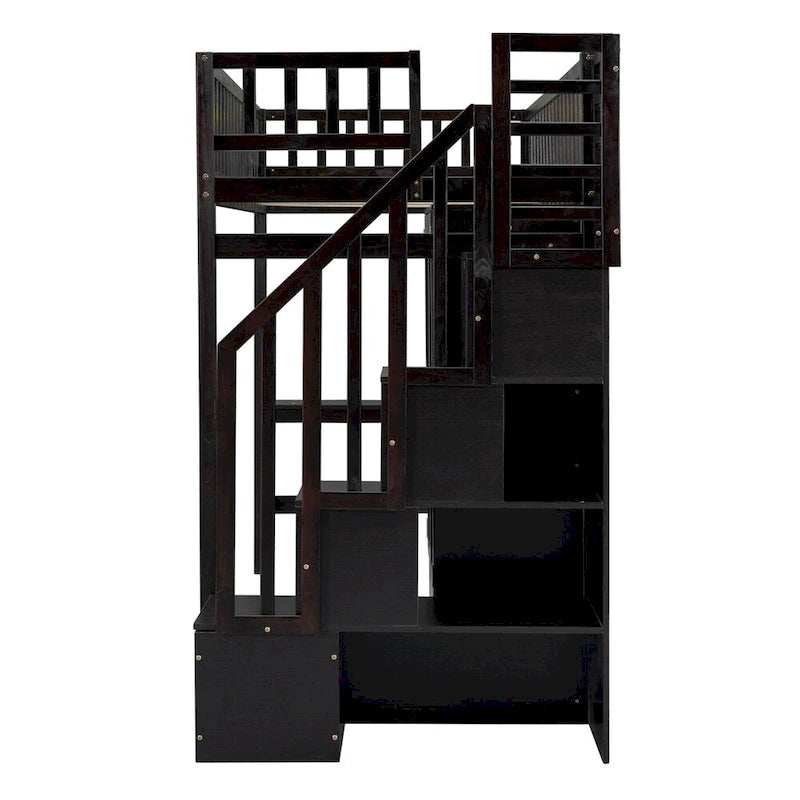 Hochbett aus Holz mit Schreibtisch, Kleiderschrank, Bücherregal und Schubladen