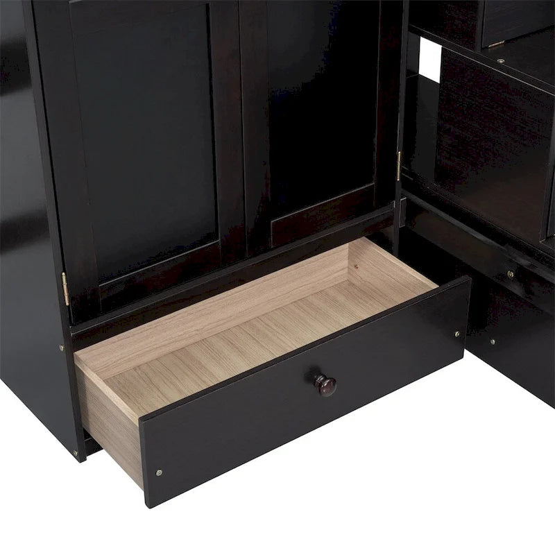 Hochbett aus Holz mit Schreibtisch, Kleiderschrank, Bücherregal und Schubladen