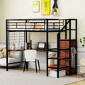 Twin Size Metal Loft Bed with L-Shaped Desk, Storage Ladder & Wardrobe