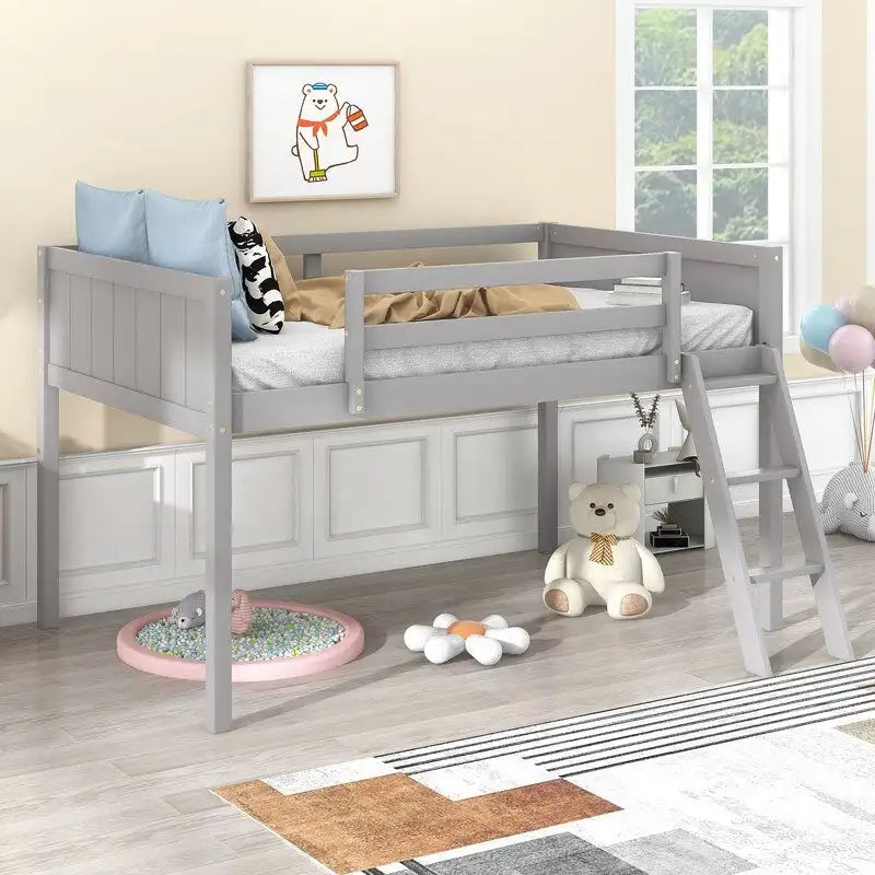 Low Loft Bed with Convertible Ladder