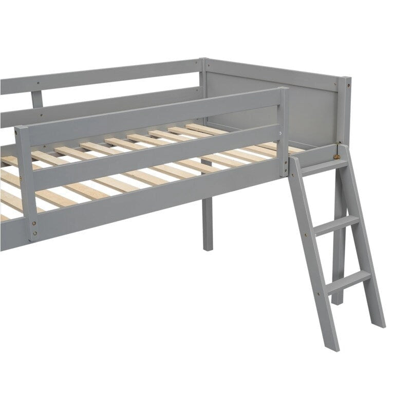 Low Loft Bed with Convertible Ladder