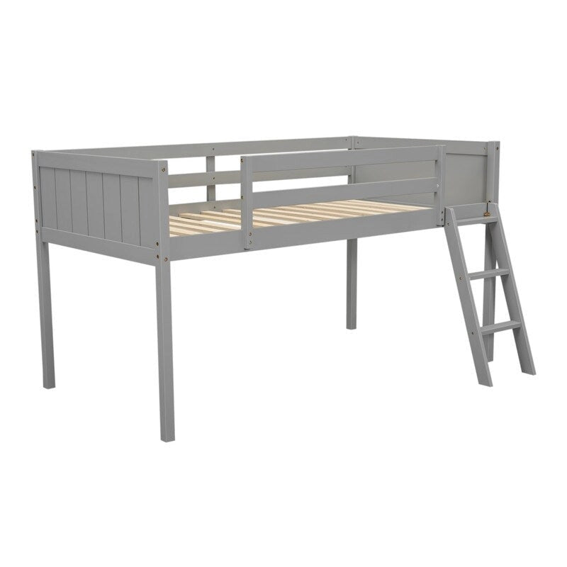 Low Loft Bed with Convertible Ladder